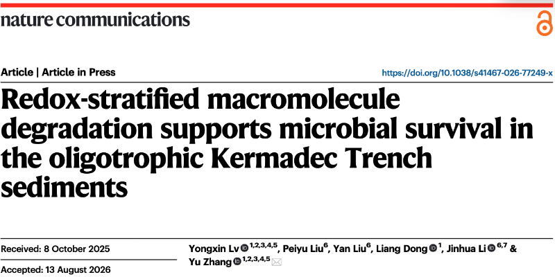 上海交大张宇团队在Nature Communications发表论文，揭示克马德克海沟微生物的贫营养适应策略