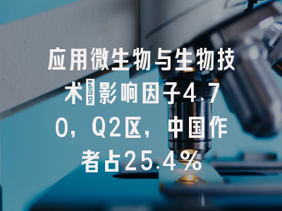 应用微生物与生物技术：影响因子4.70，Q2区，中国作者占25.4%